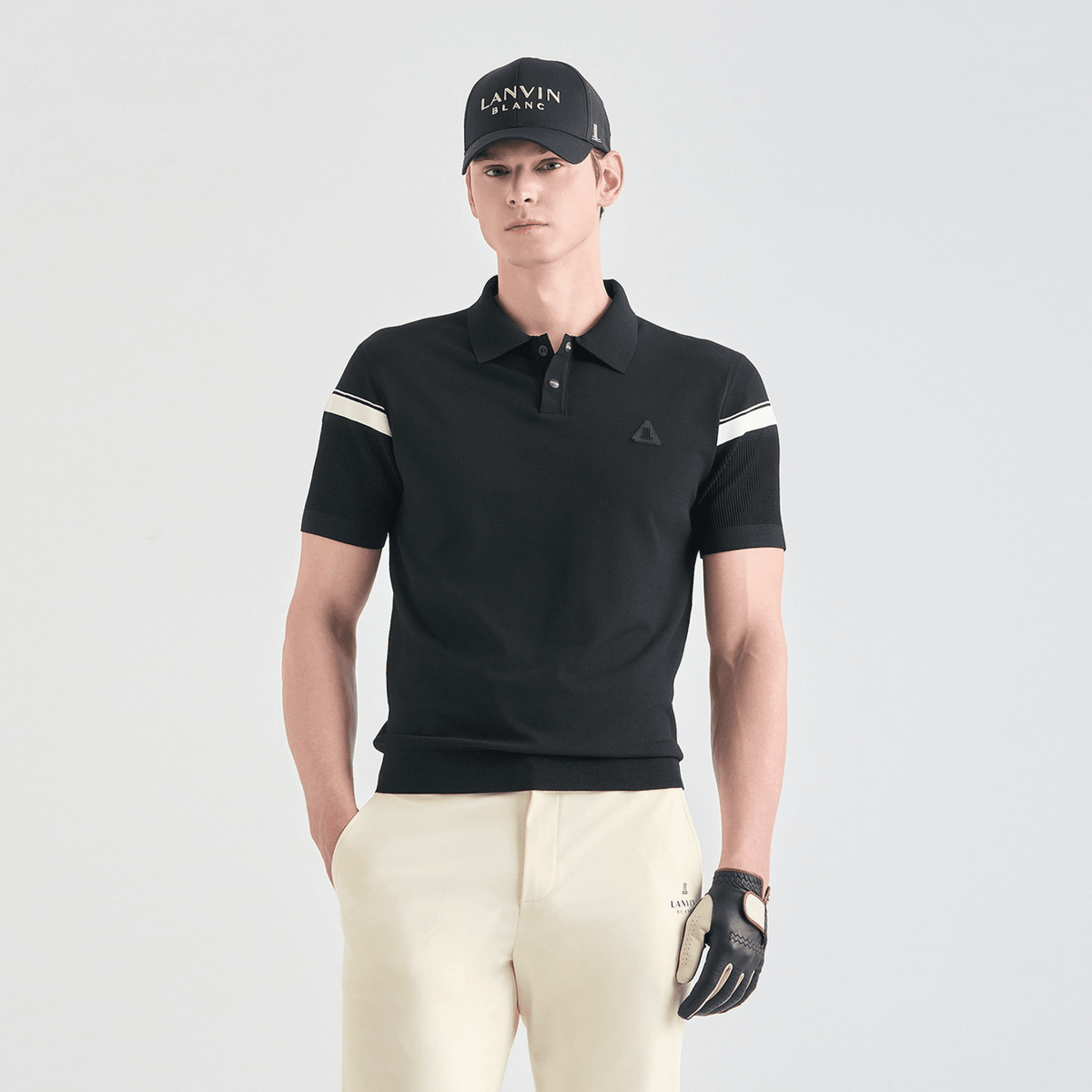 Men's Contrast Panel Knit Polo - Black - Erthe Golf