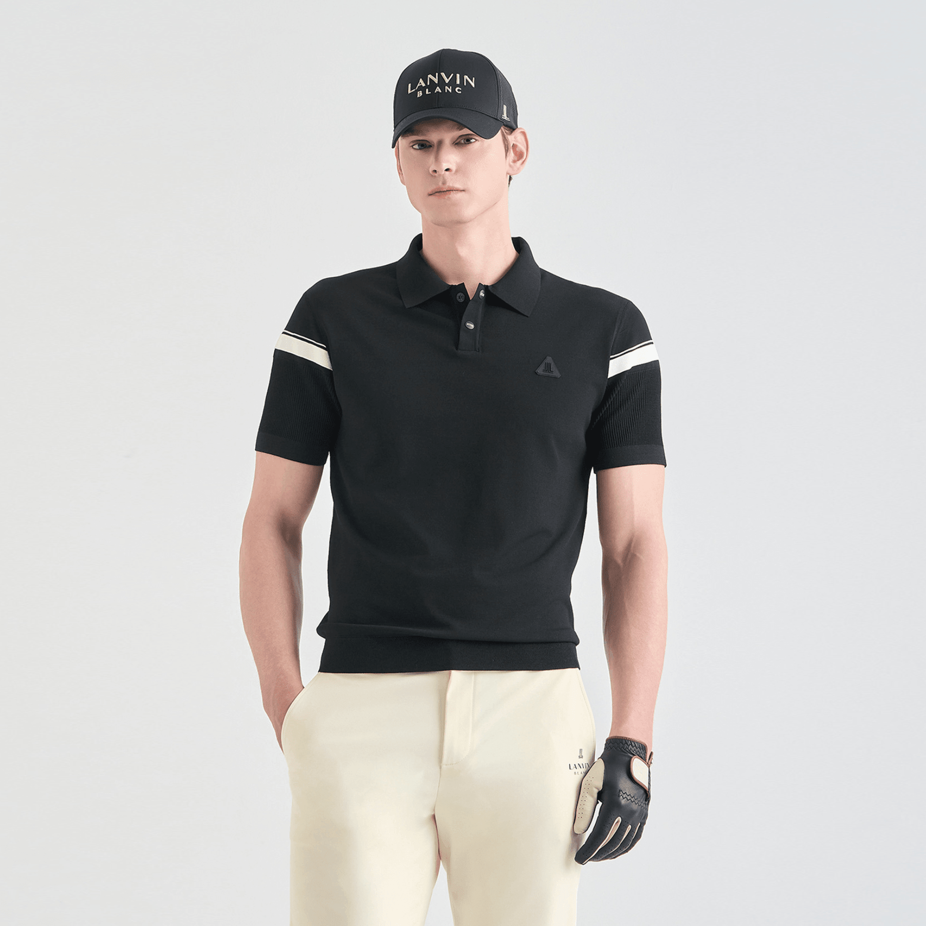 Men's Contrast Panel Knit Polo - Black - Erthe Golf