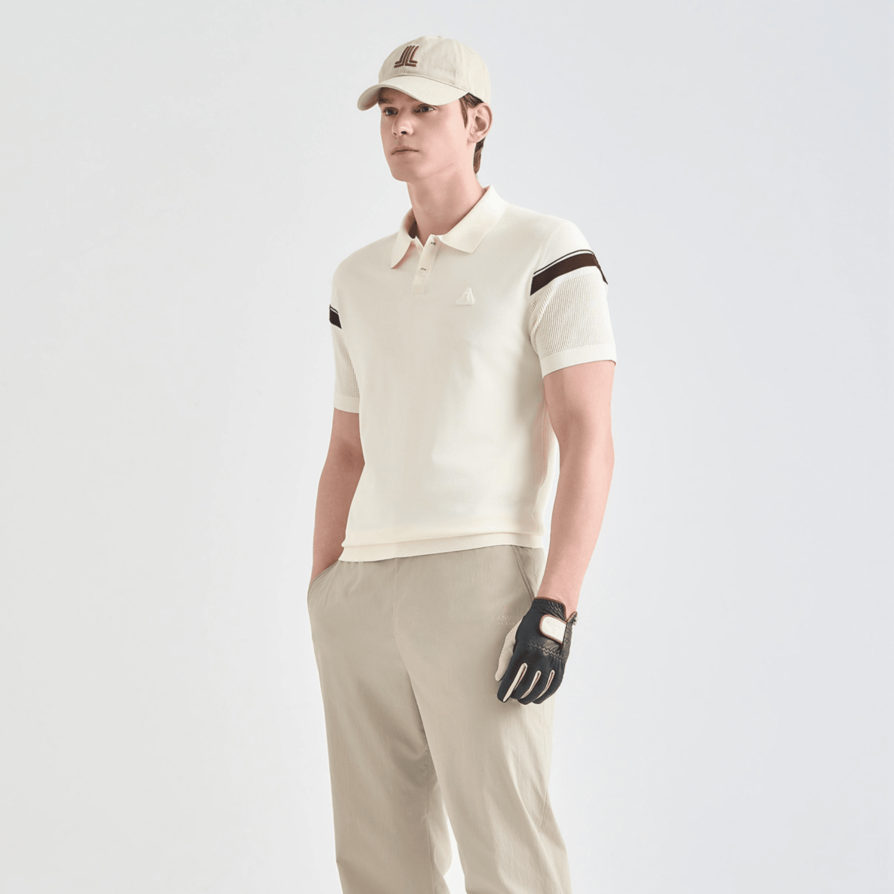 Men's Contrast Panel Knit Polo - Cream - Erthe Golf
