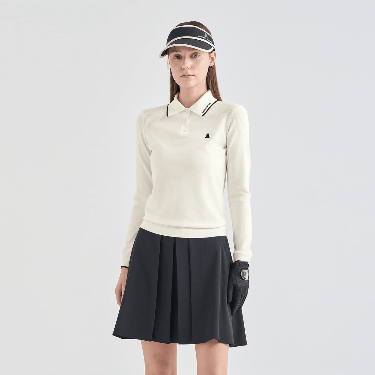 Women's Contrast Pane Knit Polo - Off White - Erthe Golf