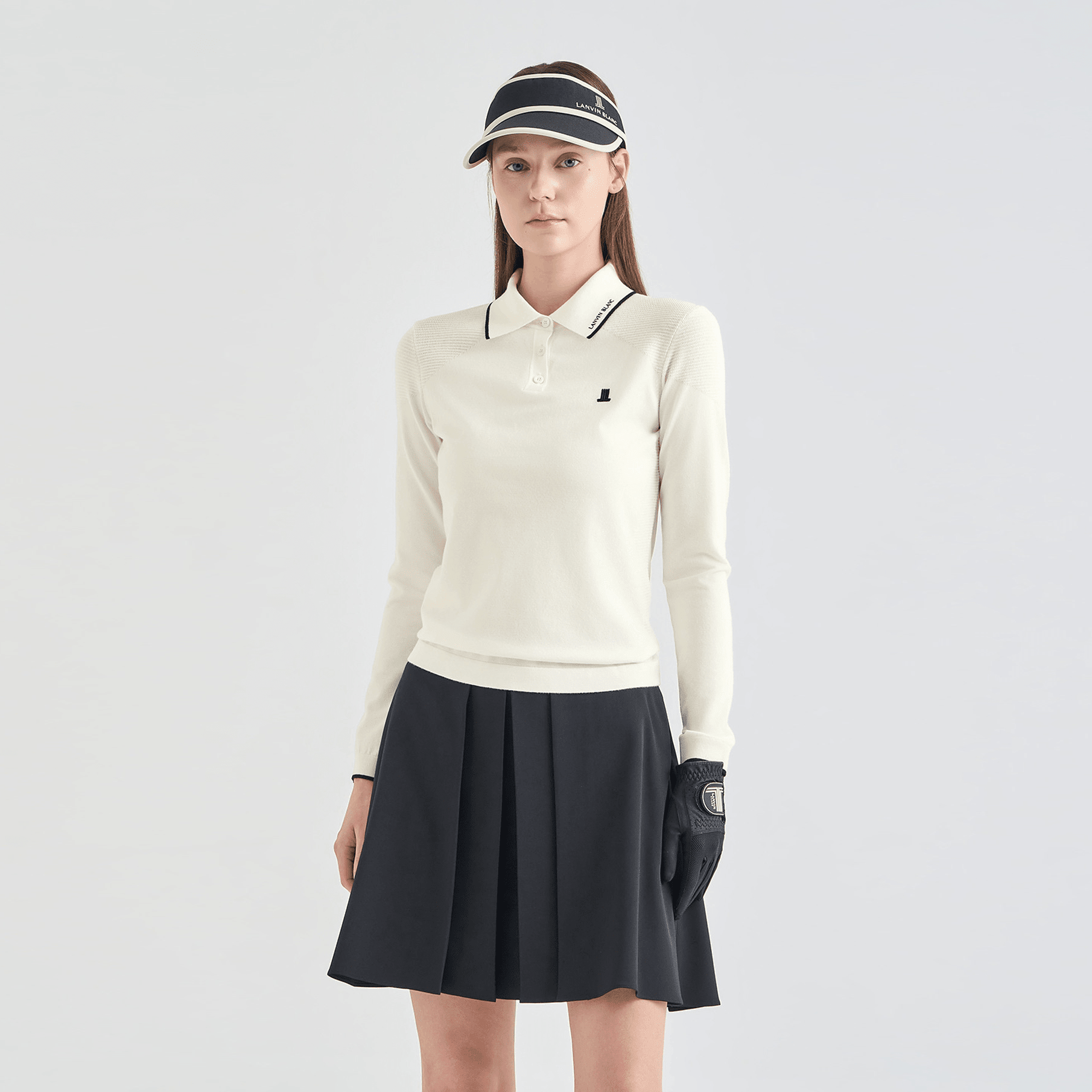 Women's Contrast Pane Knit Polo - Off White - Erthe Golf
