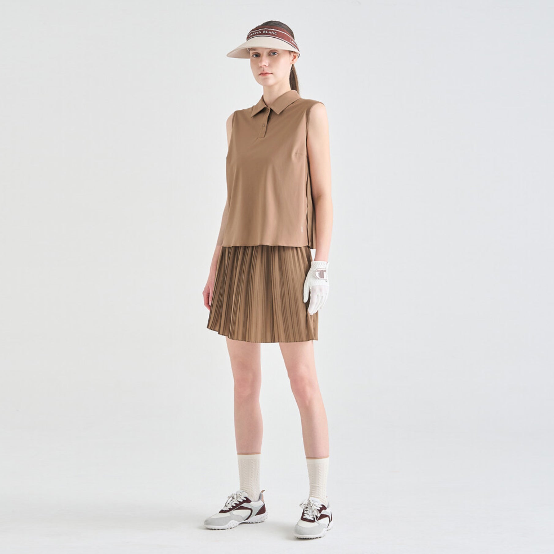 Women's Pleated Sleeveless Polo - Camel - Erthe Golf