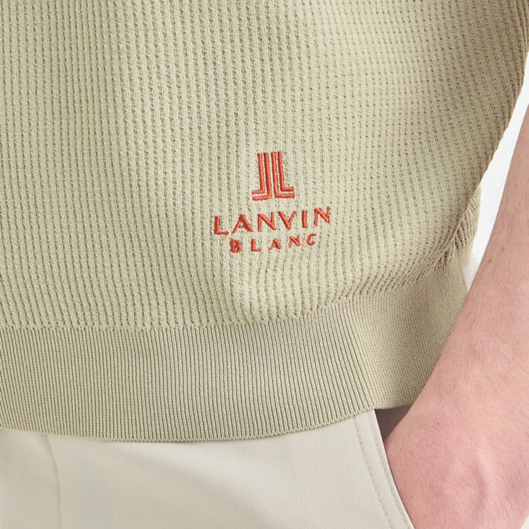Men's Color - Line Ribbed Knit Top - Light Khaki - Erthe Golf