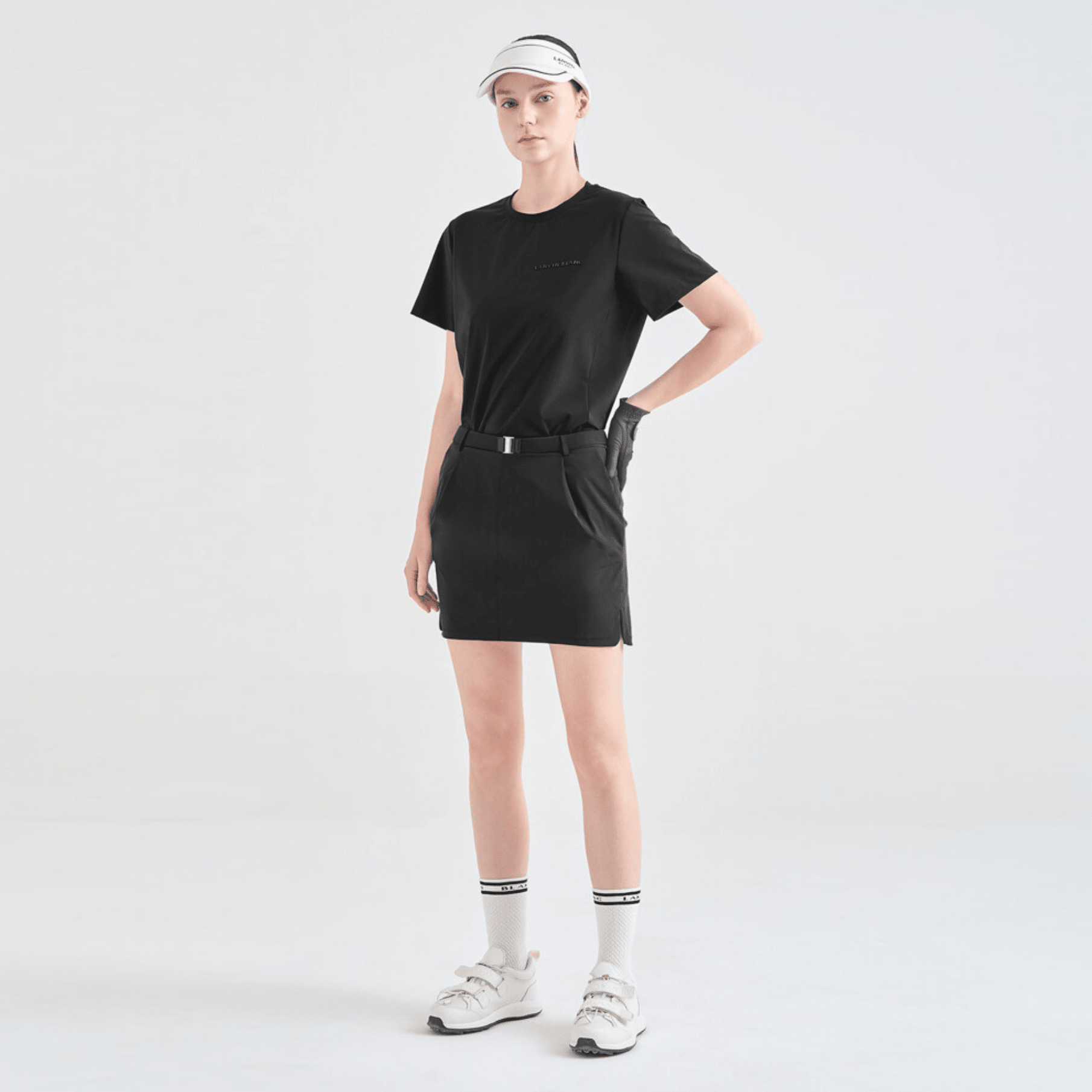 Women's Pintuck Belted Skirt - Black - Erthe Golf