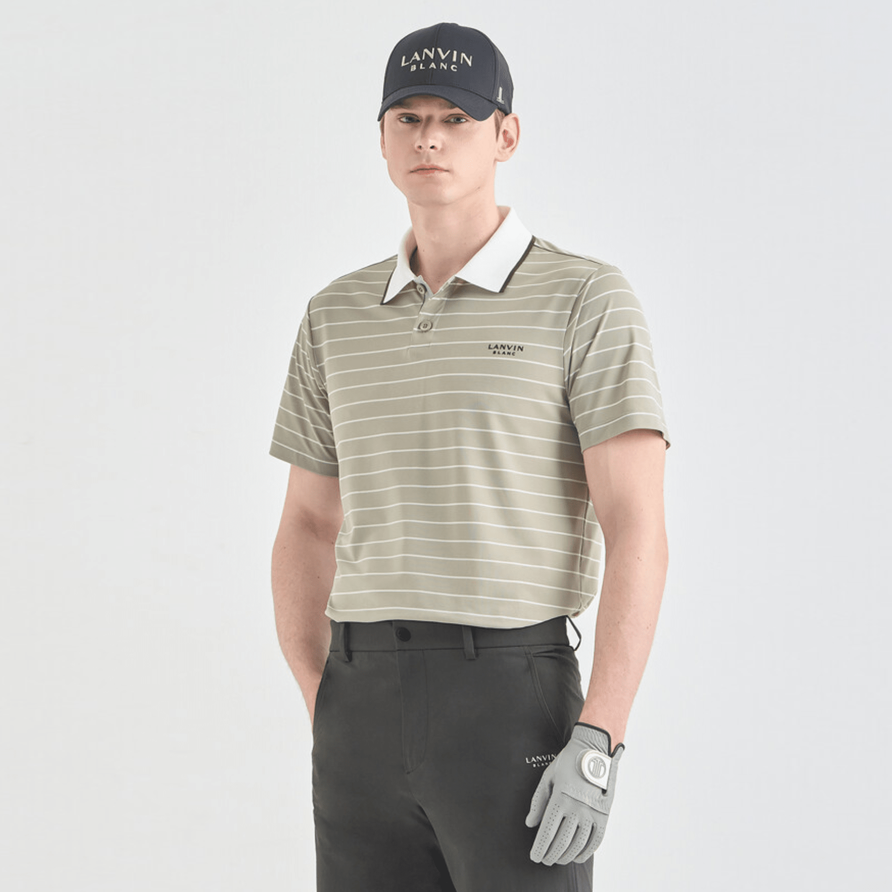 Men's Striped Collar Polo - Taupe Grey - Erthe Golf