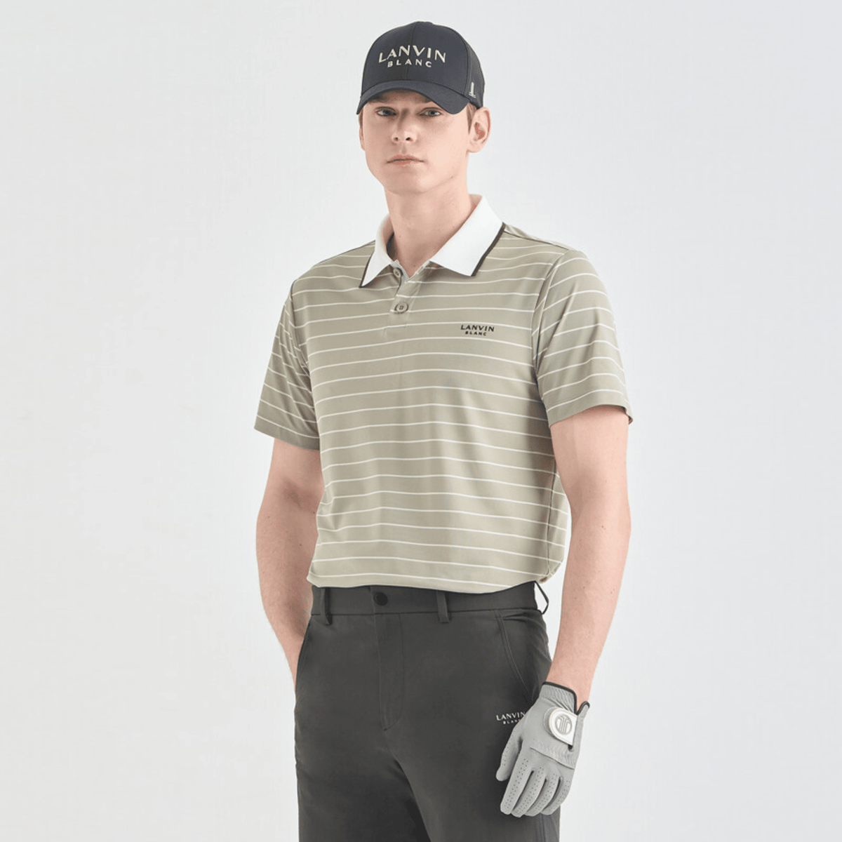 Men's Striped Collar Polo - Taupe Grey - Erthe Golf