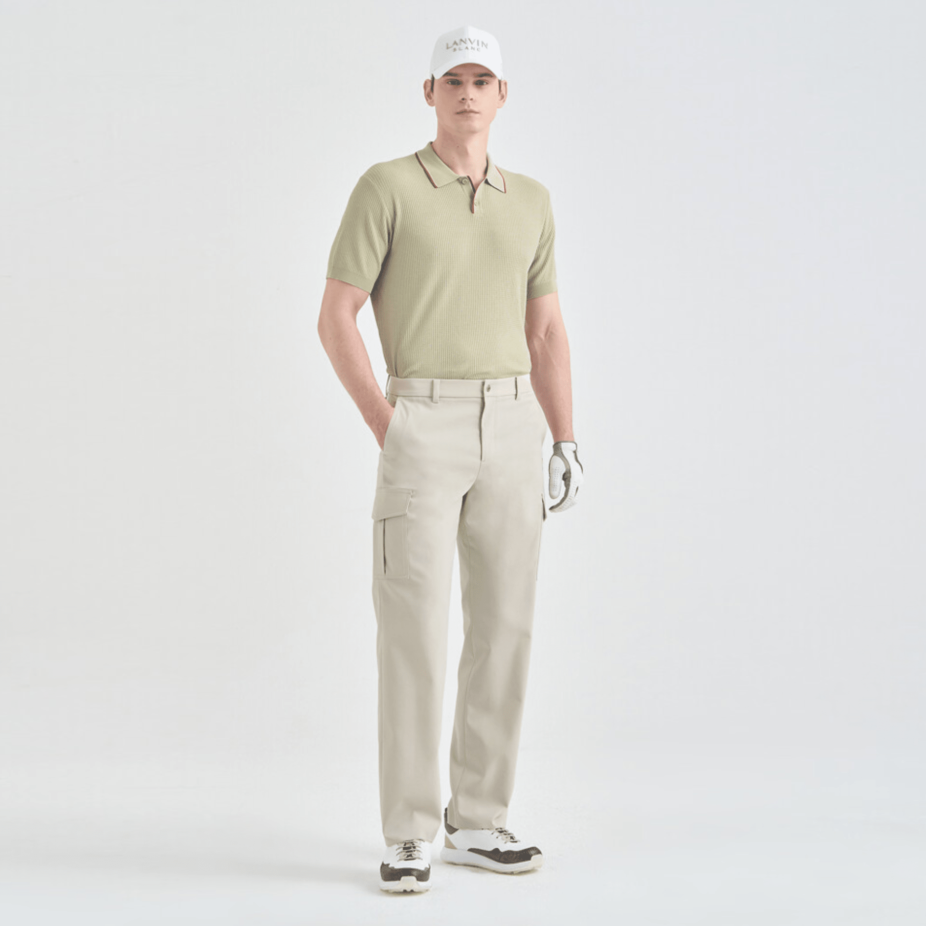 Men's Color - Line Ribbed Knit Top - Light Khaki - Erthe Golf