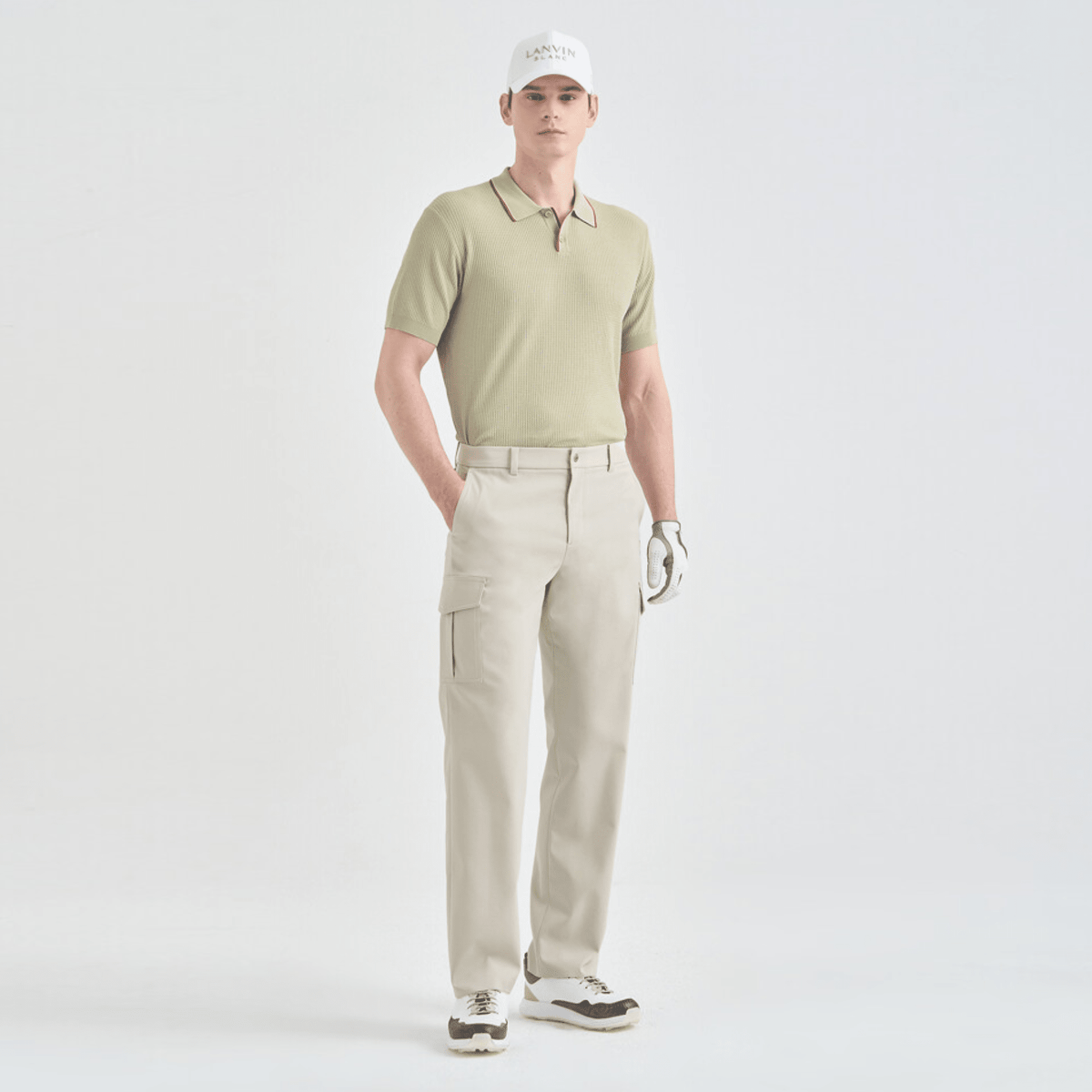 Men's Color - Line Ribbed Knit Top - Light Khaki - Erthe Golf