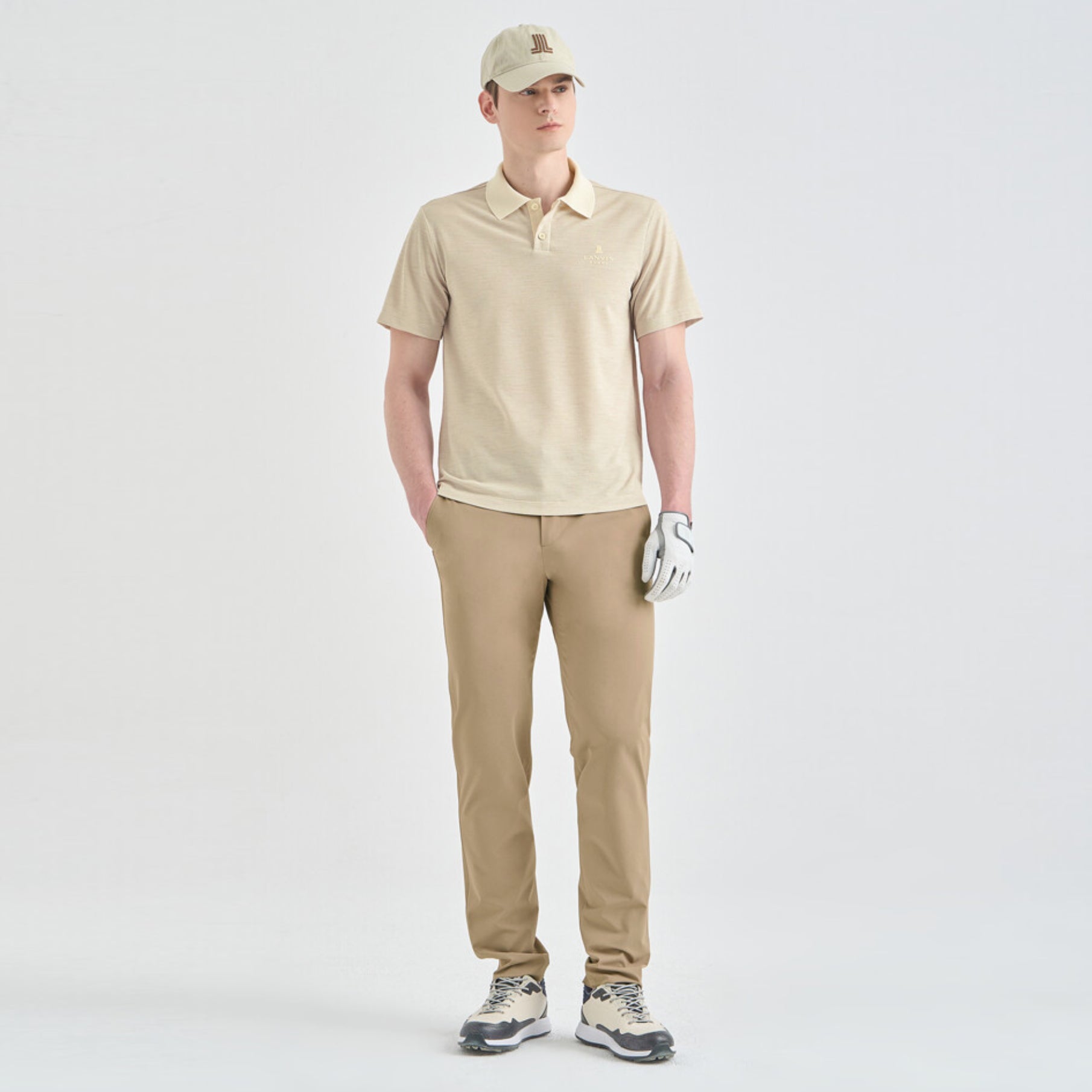 Men's Contrast Collar Polo - Khaki Beige - Erthe Golf