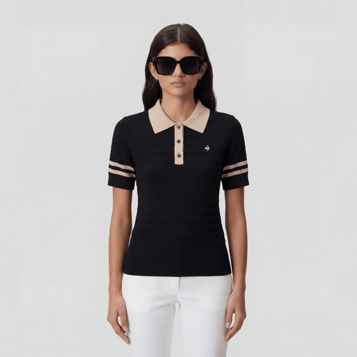 Women's Contrast Collar Polo - Black - Erthe Golf