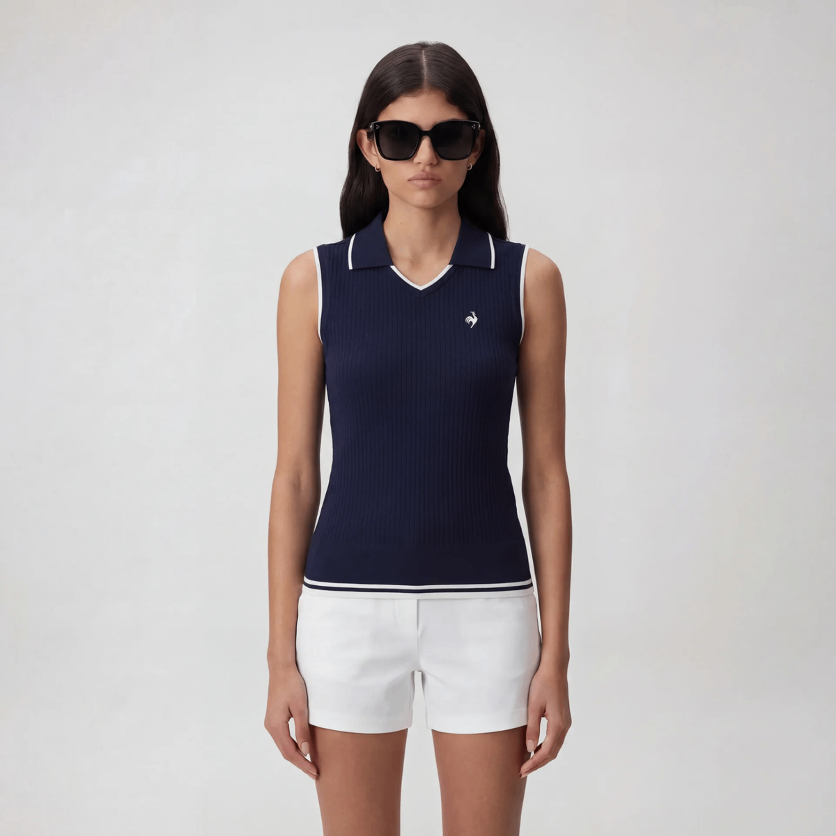 Women's Sleeveless Knit Polo - Navy - Erthe Golf