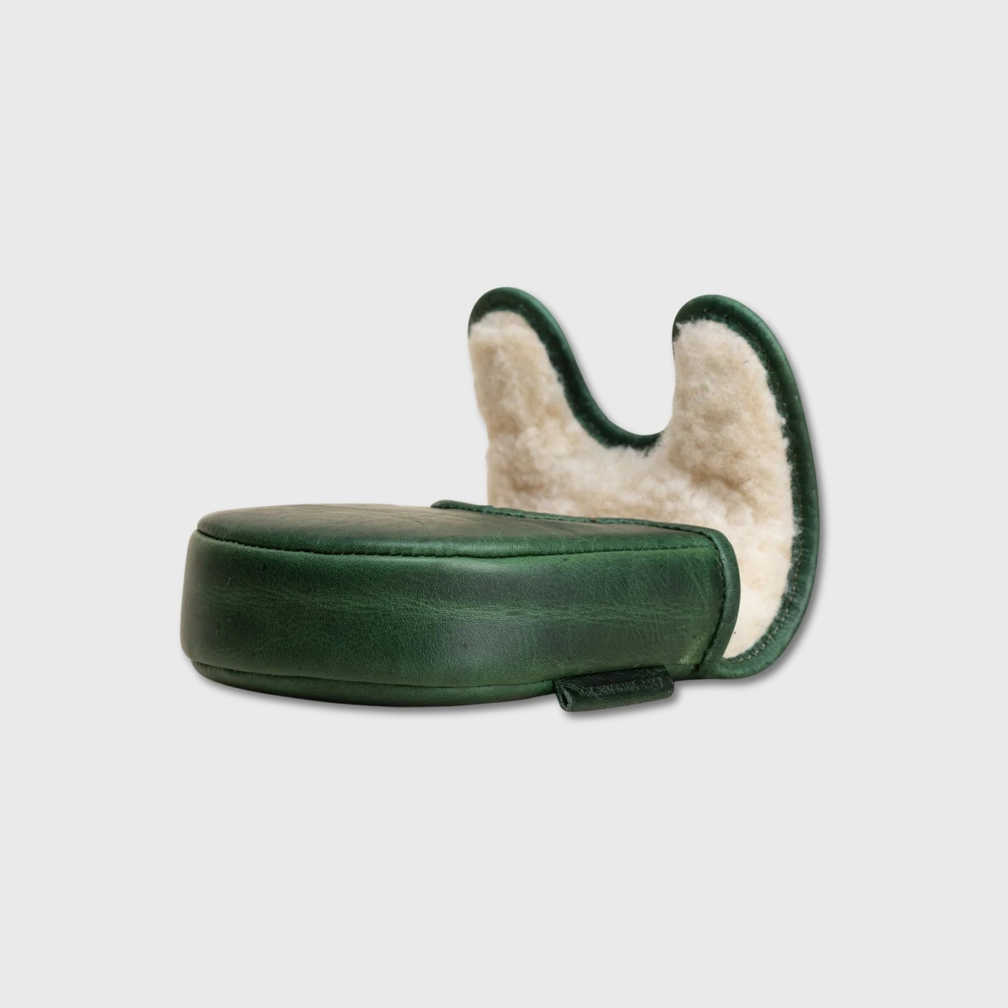 A dark green faux-leather Center DF3 Putter Cover with a cream-colored sheepskin lining, shown on a light gray background.