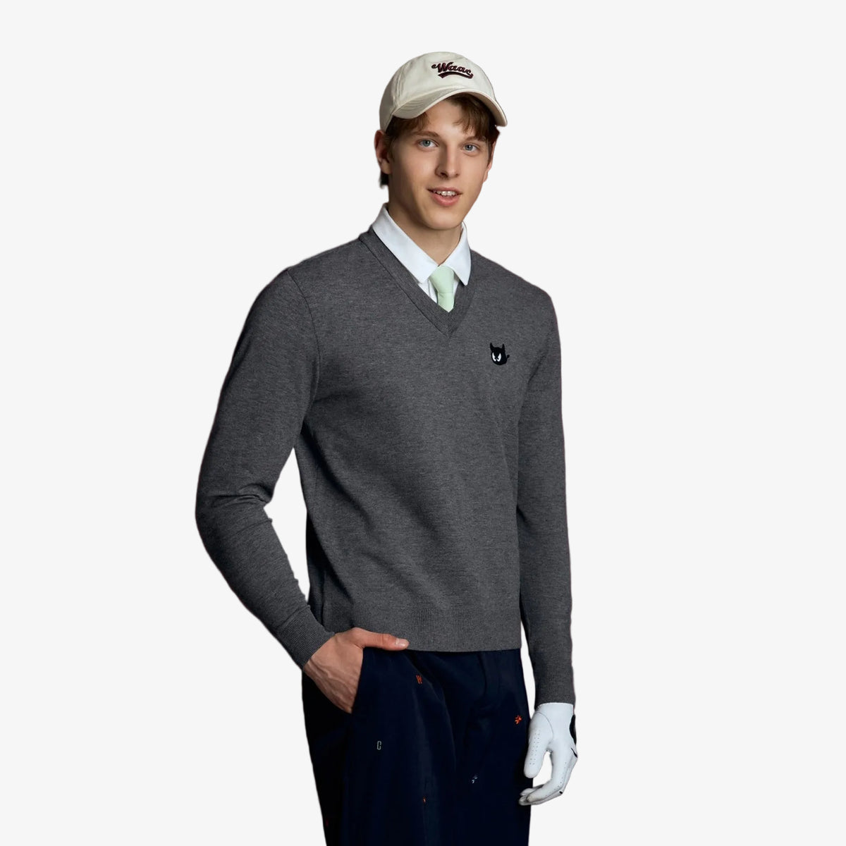 Men's Collared V - Neck Sweater - Gray - Erthe Golf