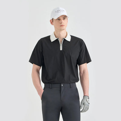 Men's Drawstring Zip Polo - Black - Erthe Golf
