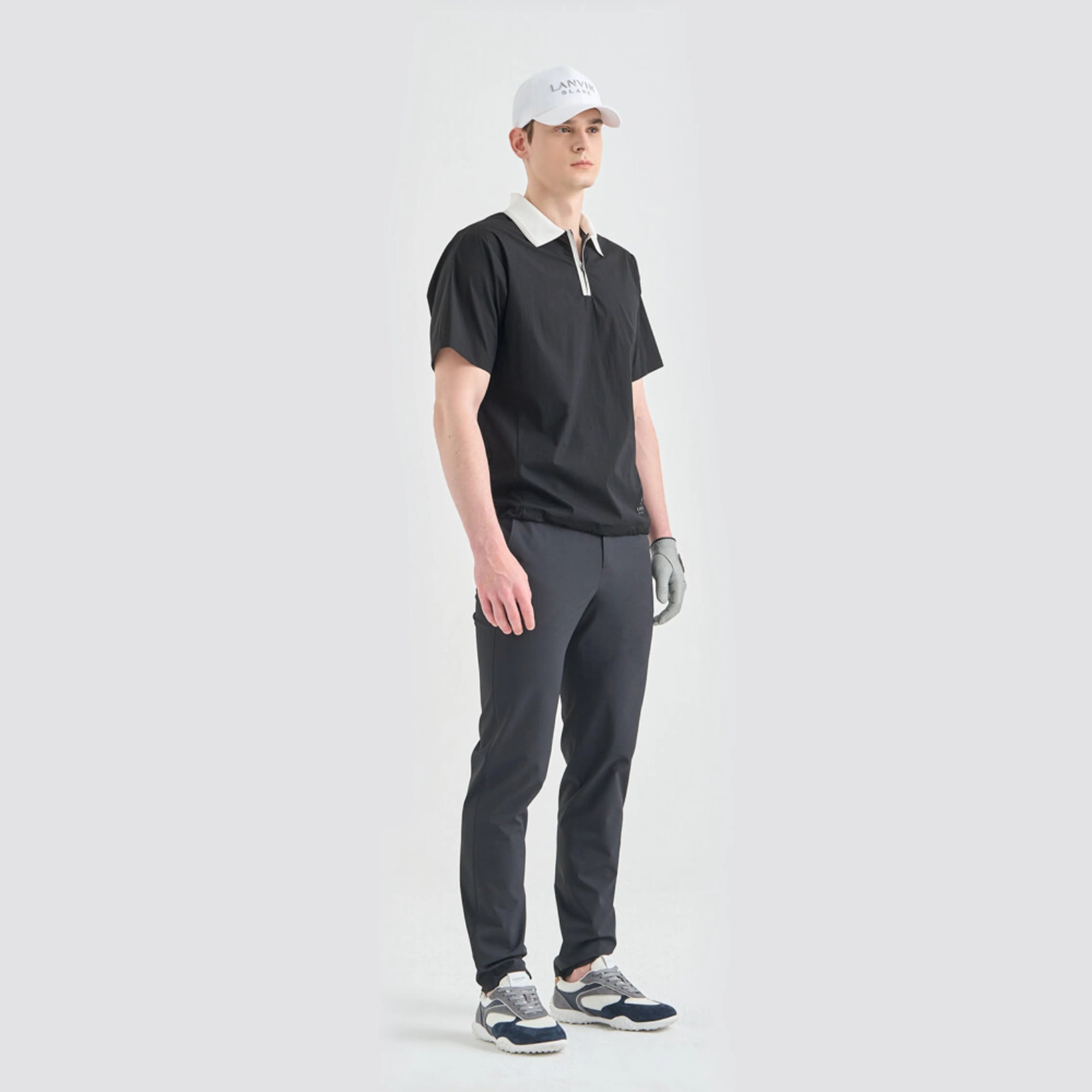 Men's Drawstring Zip Polo - Black - Erthe Golf