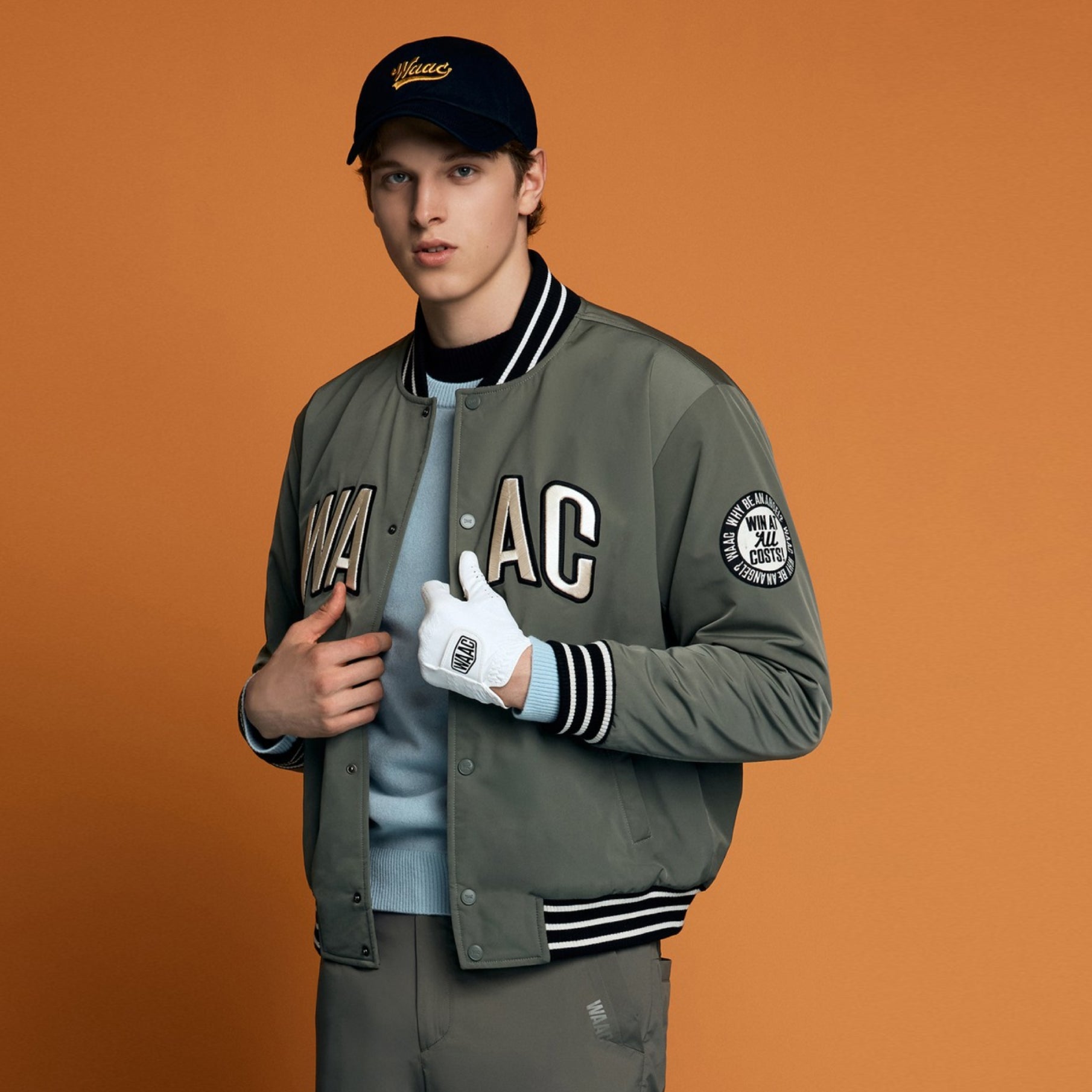 Men's Padded Varsity Jacket - Olive Green - Erthe Golf