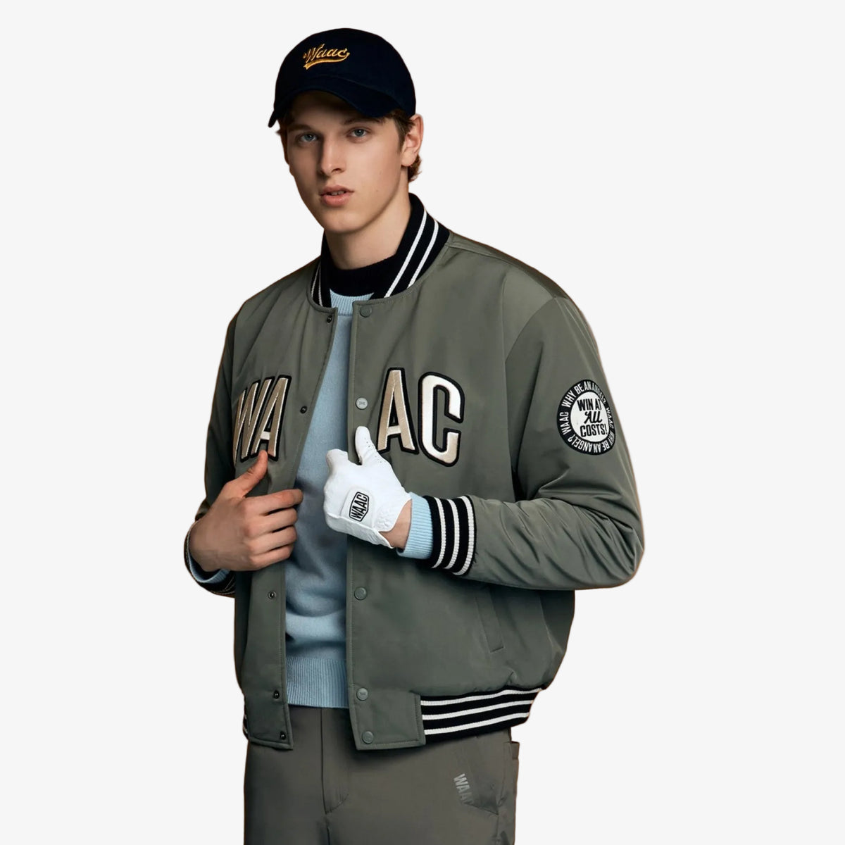Men's Padded Varsity Jacket - Olive Green - Erthe Golf