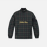 A Golden Bear brand quarter-zip pullover jacket featuring a dark green and black tartan plaid pattern with thin yellow lines, a gold script &