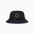A black bucket hat with a white circular logo on the front, displayed against a clean white background.