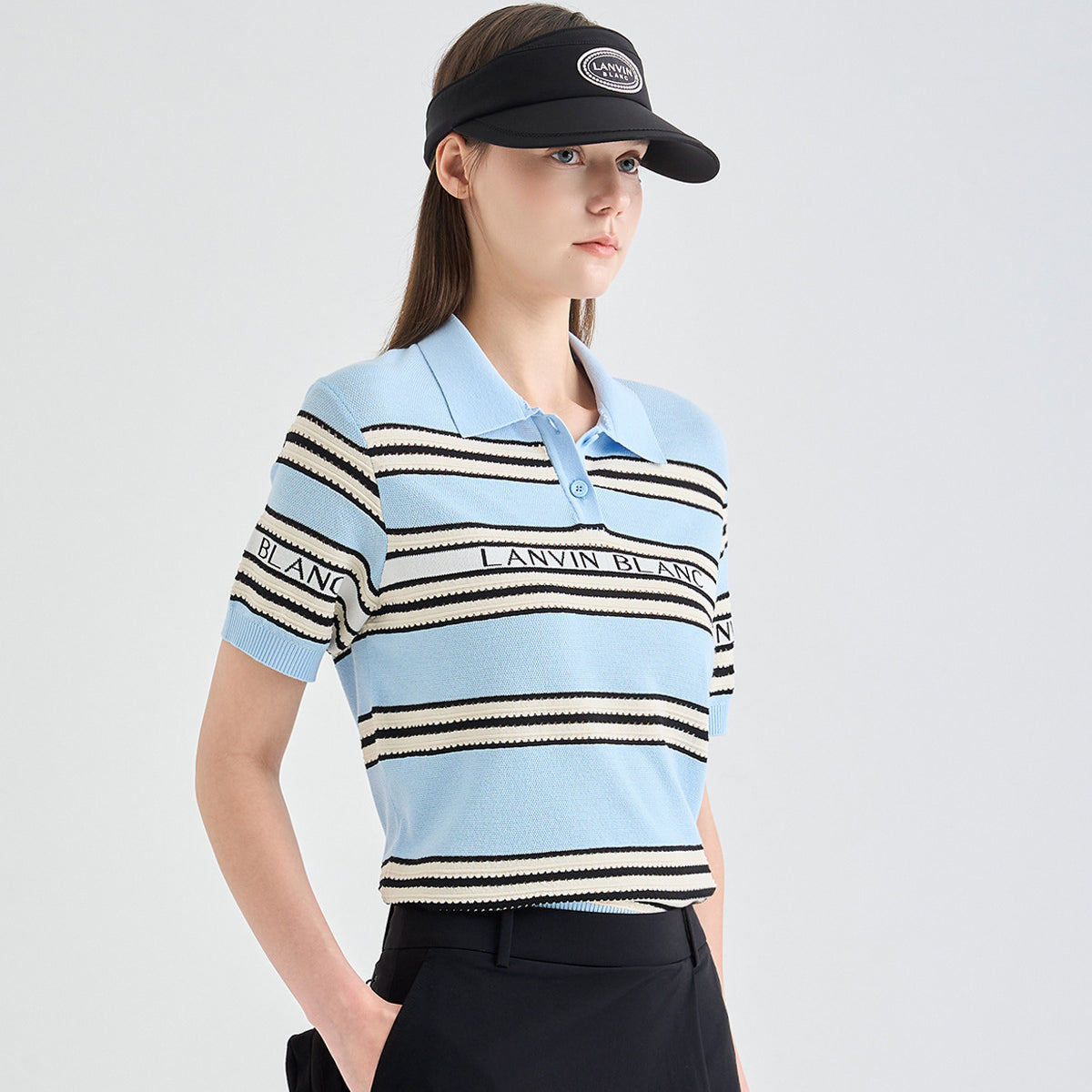 Women's Striped Eyelet Knit Top - Light Blue