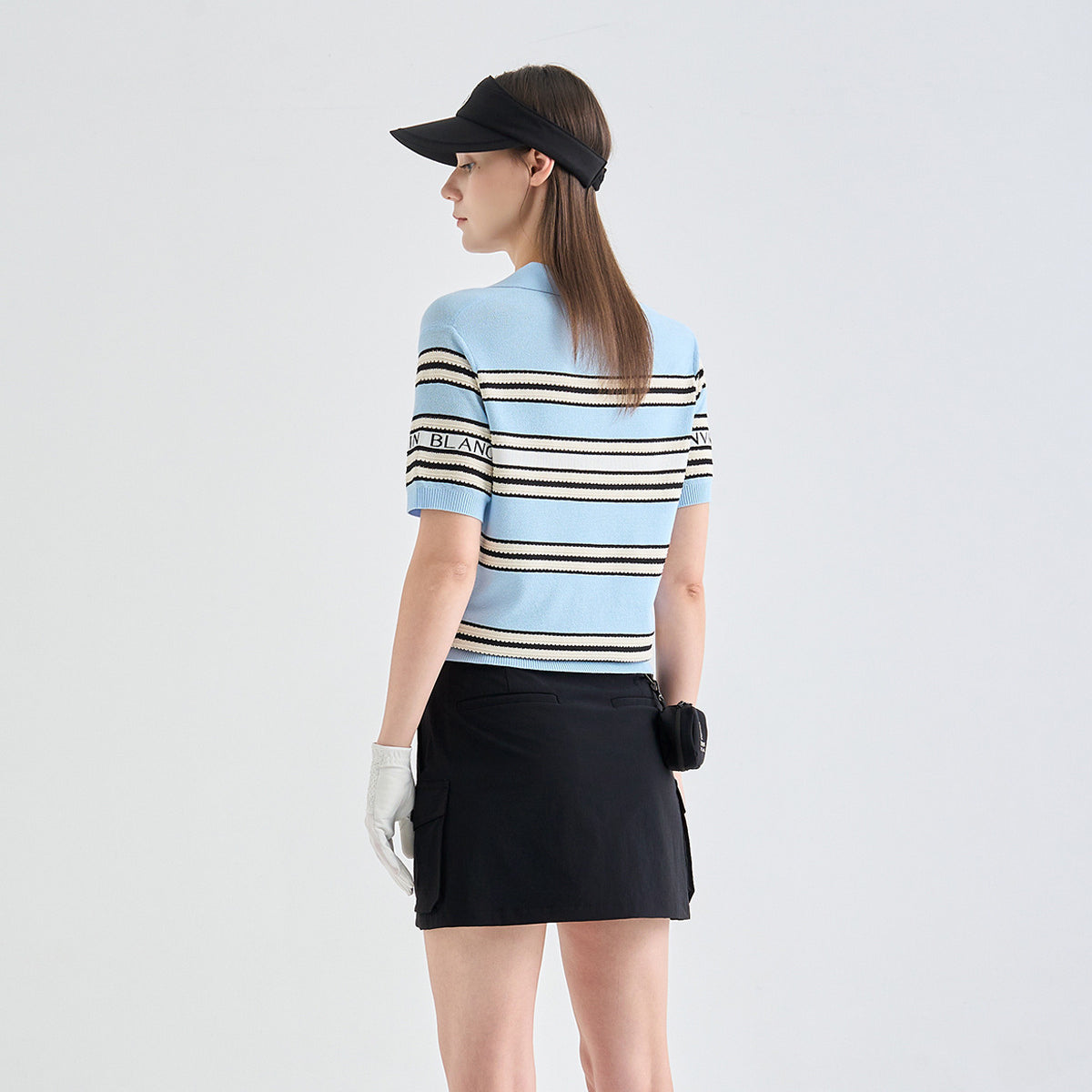 Women's Striped Eyelet Knit Top - Light Blue