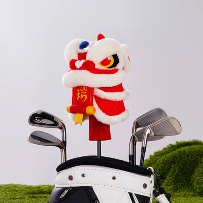 Lion Dance 3 - Wood Golf Headcover - White and Red - Erthe Golf