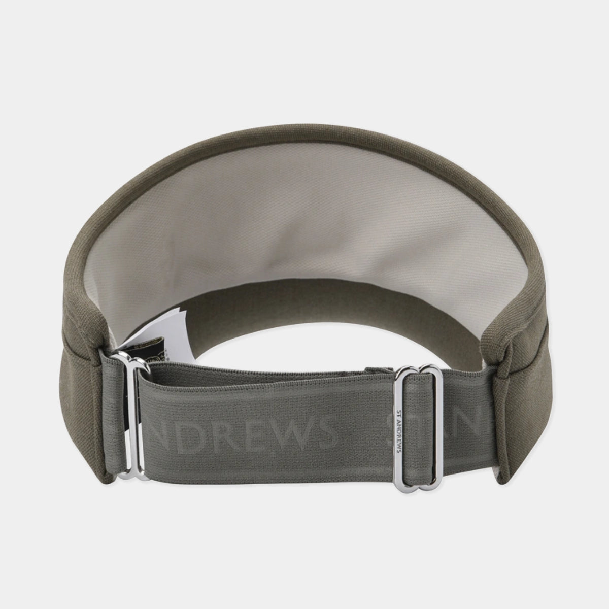 An olive green athletic waist wrap with a gray adjustable strap featuring silver metal buckles and the brand name 'ST ANDREWS' printed on it, shown against a light gray background.