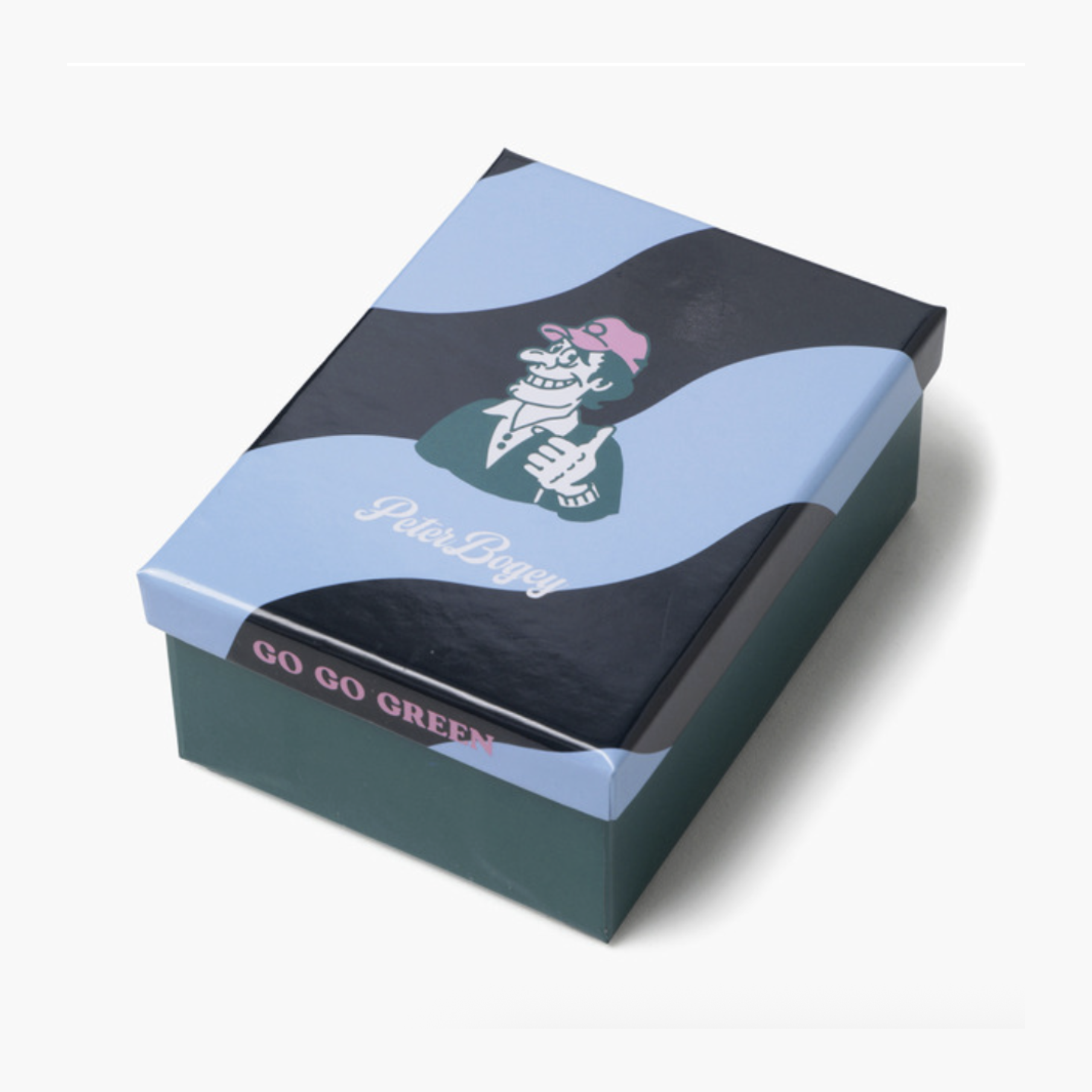 A Peter Griffin themed gift box featuring a cartoon illustration of Peter on the lid and the text 'GO GO GREEN' on the side, set against a plain white background.