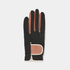 A single black golf glove with tan leather finger panels and a tan wrist patch reading LANVIN BLANC, shown on a light gray background.