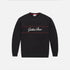 A black crewneck sweatshirt with &