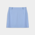 A light blue mini skirt with a straight, slightly flared silhouette, featuring belt loops and a clean front opening, shown flat against a light gray background.