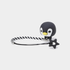 A black and white braided cord bracelet with a 3D penguin charm featuring a yellow beak, and a dangling black star-shaped charm, shown on a light gray background.