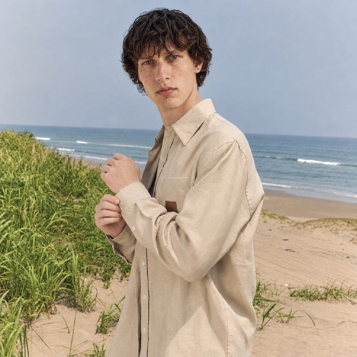 Men's Pure Linen Shirt - Beige