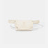An off-white textured leather belt bag with a matching adjustable strap, featuring an embossed &