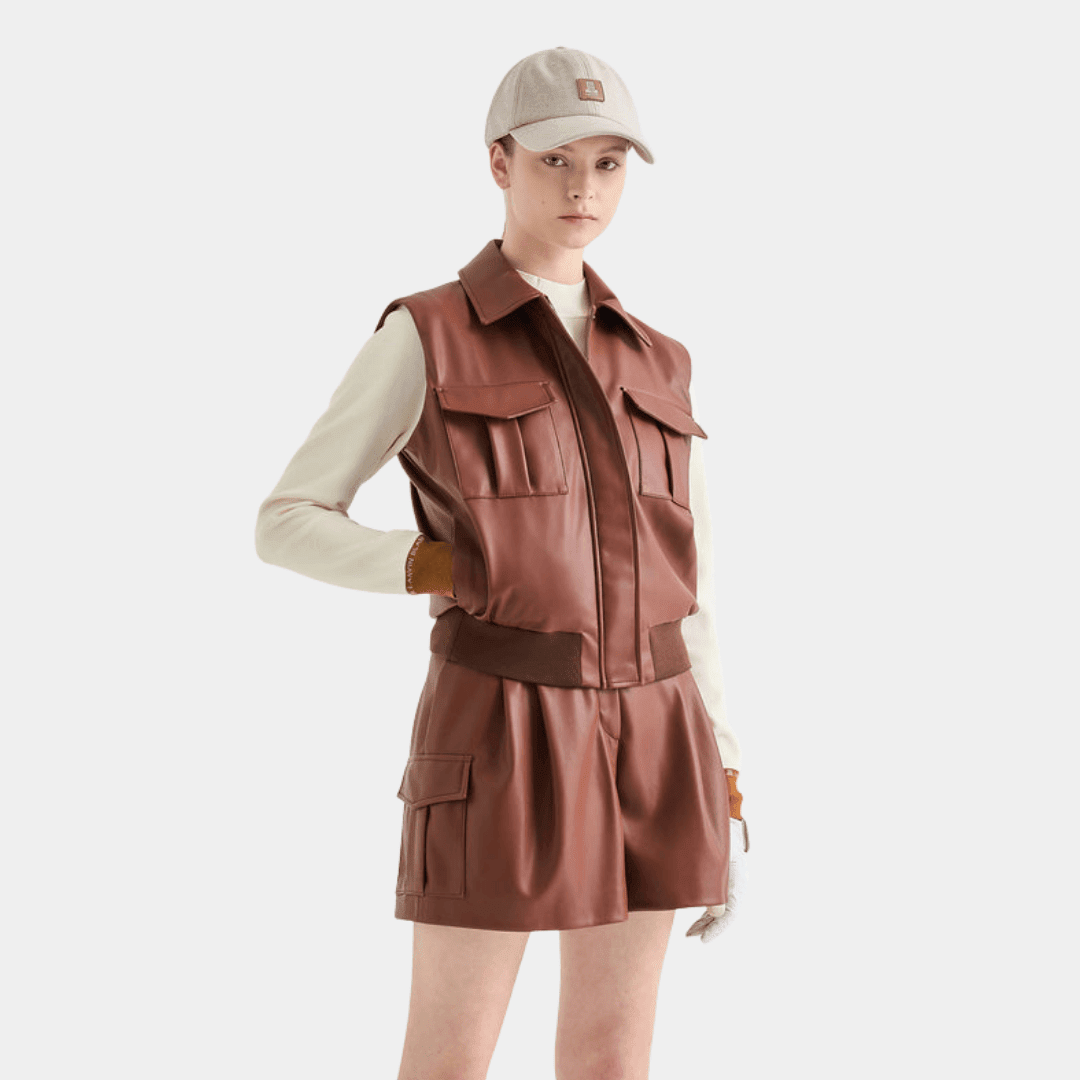 Women's Leather Jacket - Red Brown - Erthe Golf