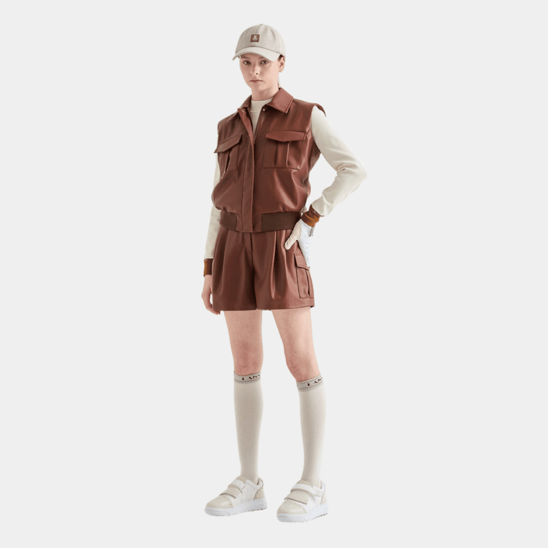 Women's Leather Shorts - Red Brown - Erthe Golf