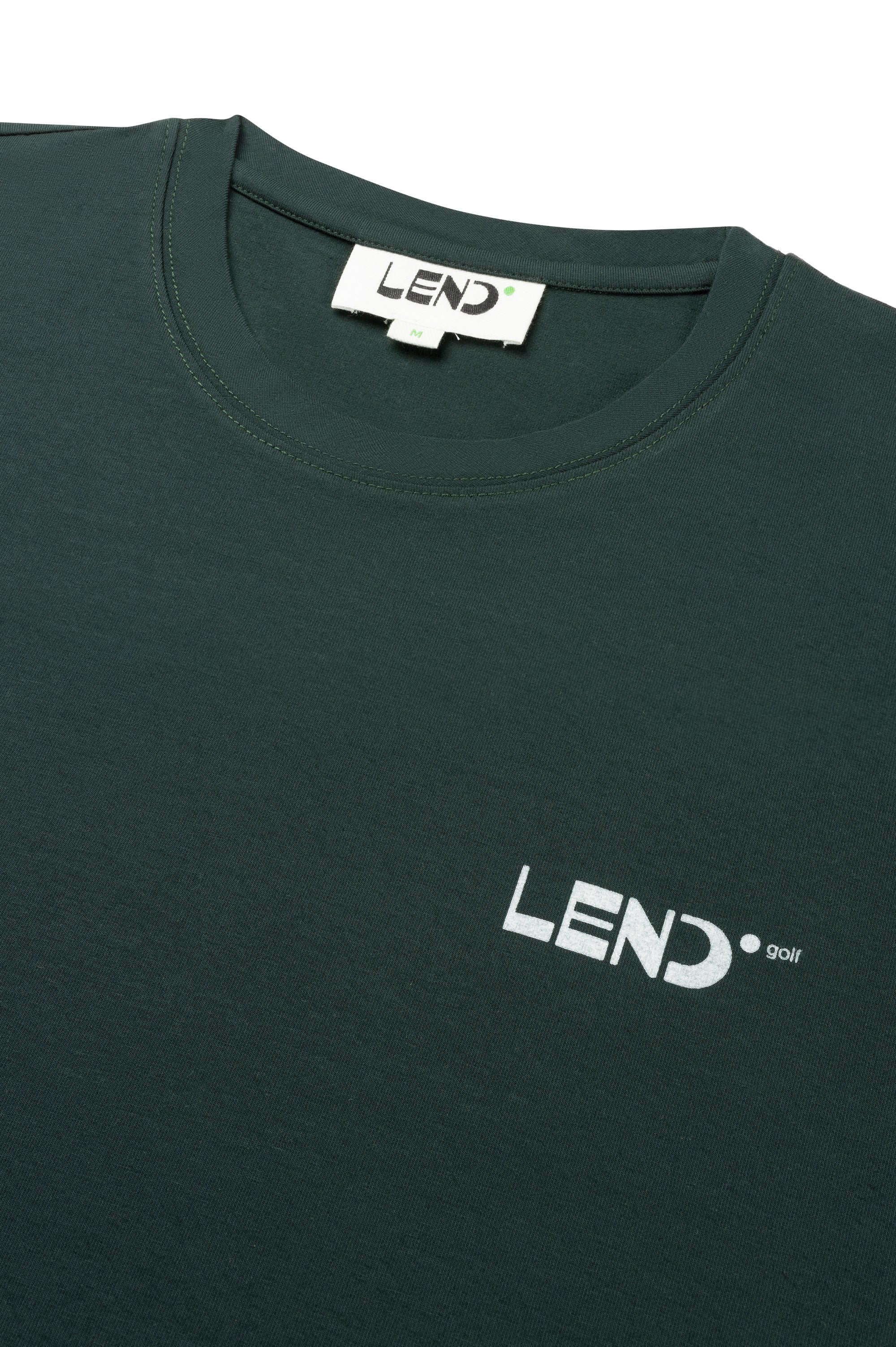 black unisex short-sleeveT-shirt with white LEND golf logo