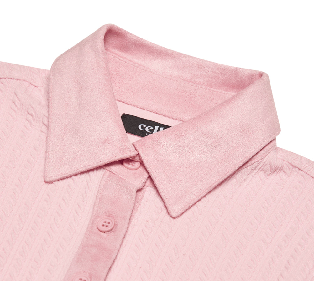 Cellty Pink Suede Collar Long Sleeve