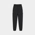 Black tapered pants with an elastic waistband and side cargo pockets, shown flat against a light gray background.