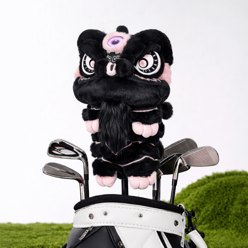 Lion Dance Golf Driver Cover - Black and Pink - Erthe Golf
