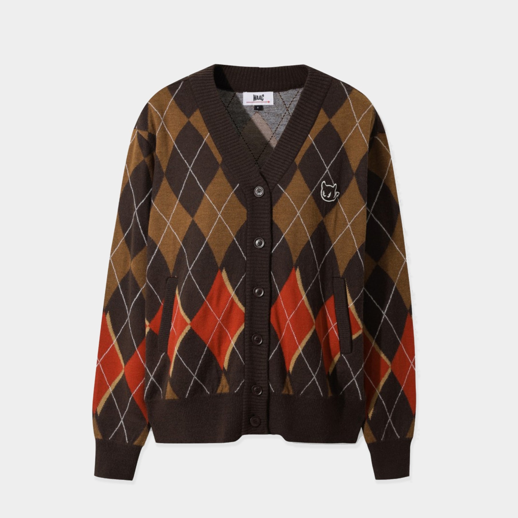 Women's Argyle Knit Cardigan - Brown - Erthe Golf