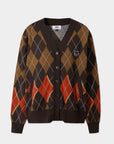 Women's Argyle Knit Cardigan - Brown - Erthe Golf
