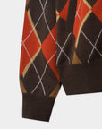 Women's Argyle Knit Cardigan - Brown - Erthe Golf