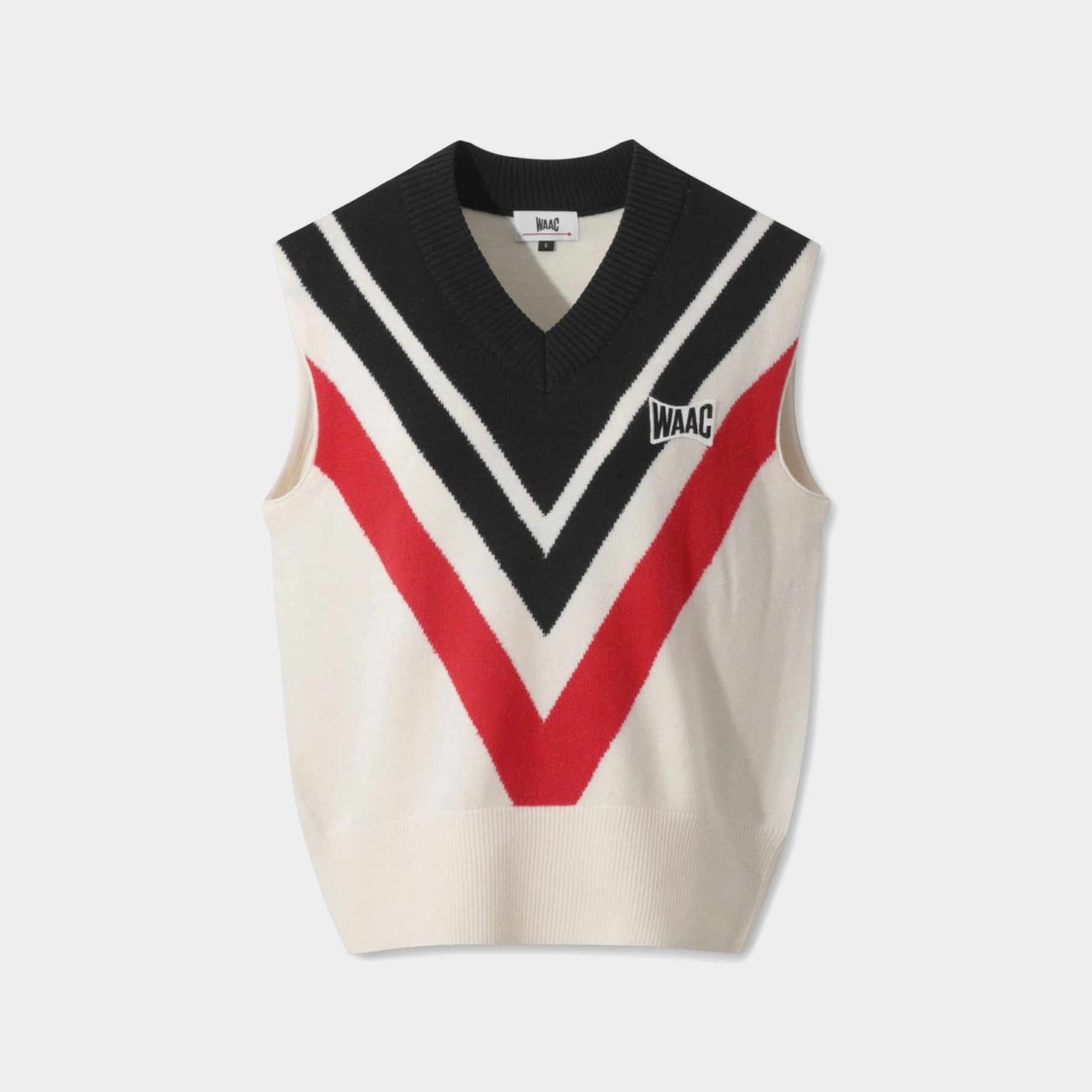 [WAAC X Korea TKR] Women's V Stripe Knit Vest - White - Erthe Golf