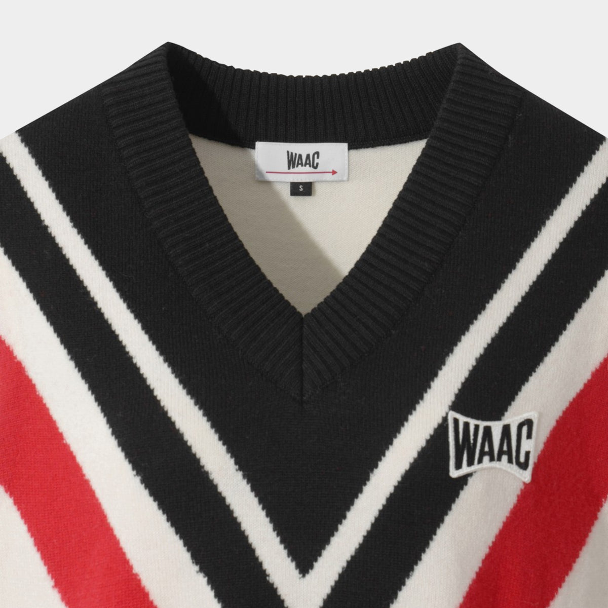 [WAAC X Korea TKR] Women's V Stripe Knit Vest - White - Erthe Golf