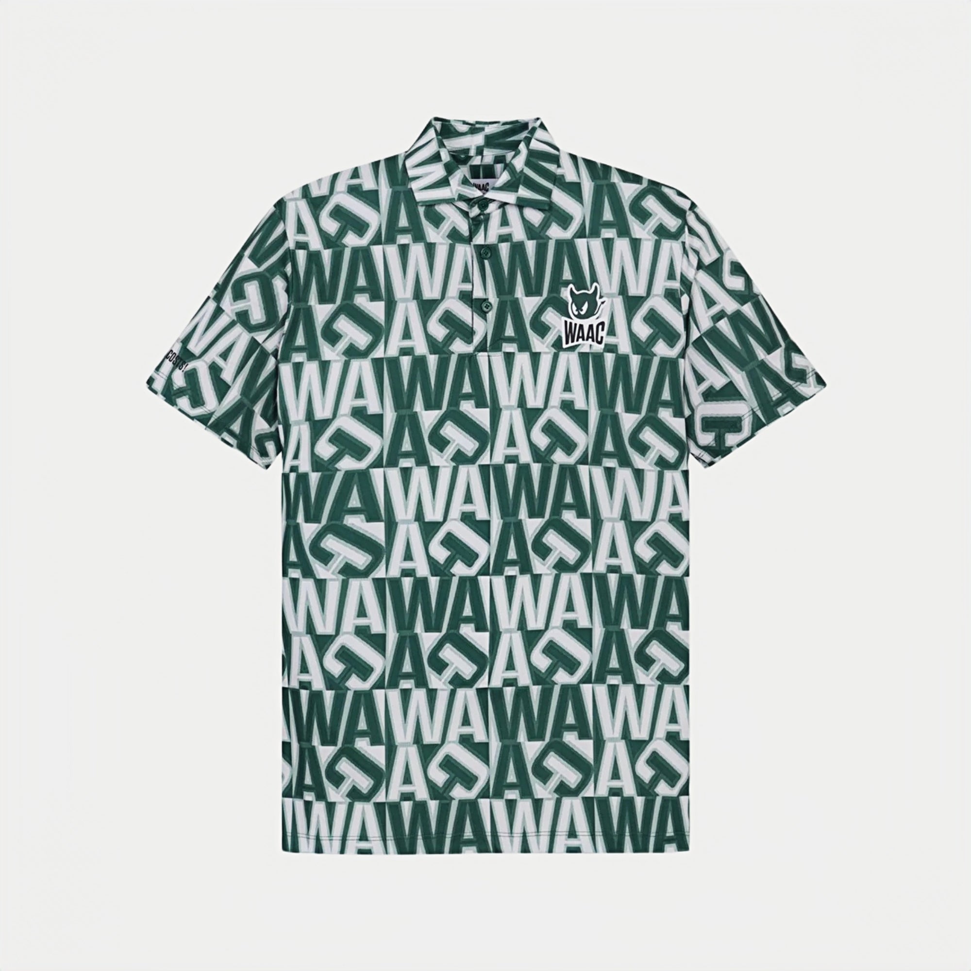 WAAC Mens Squared Golf Polo Green and White Streetwear Style