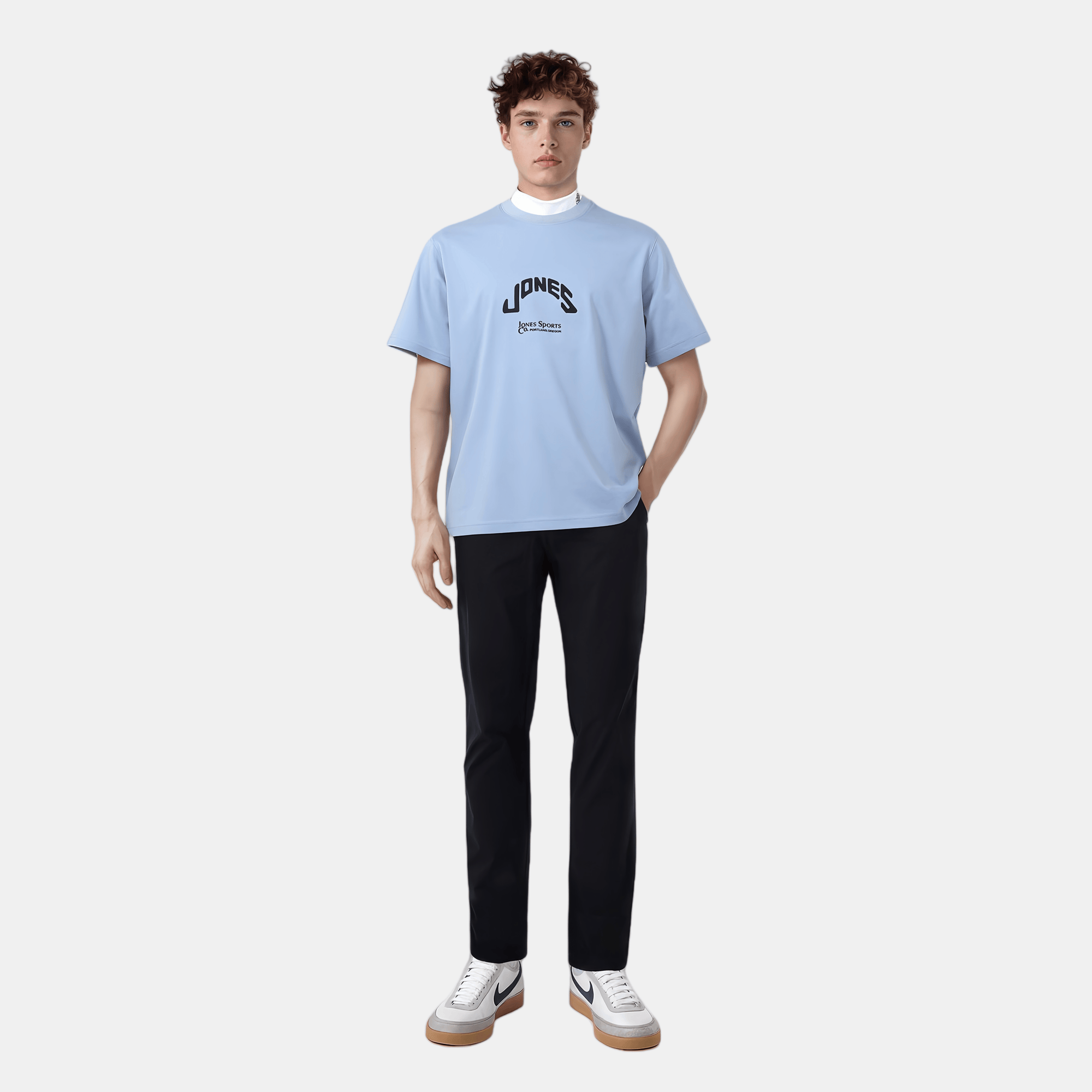 [WAAC x Jones] Men's Crewneck T-shirts - Sky Blue - Erthe Golf
