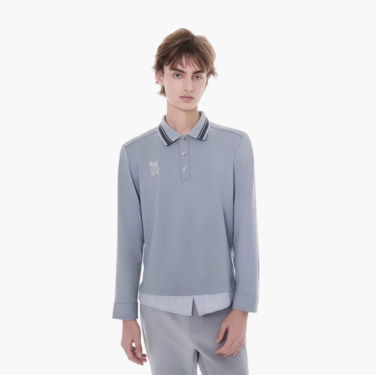 Keypote Men's Long Sleeve Layered Polo - Grey - Erthe Golf