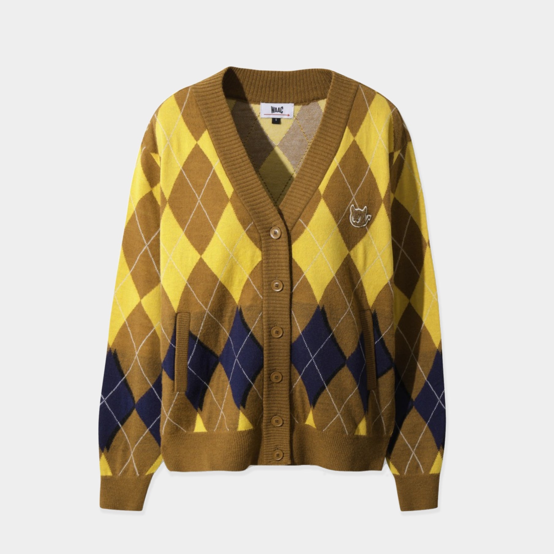 Women's Argyle Knit Cardigan - Yellow - Erthe Golf