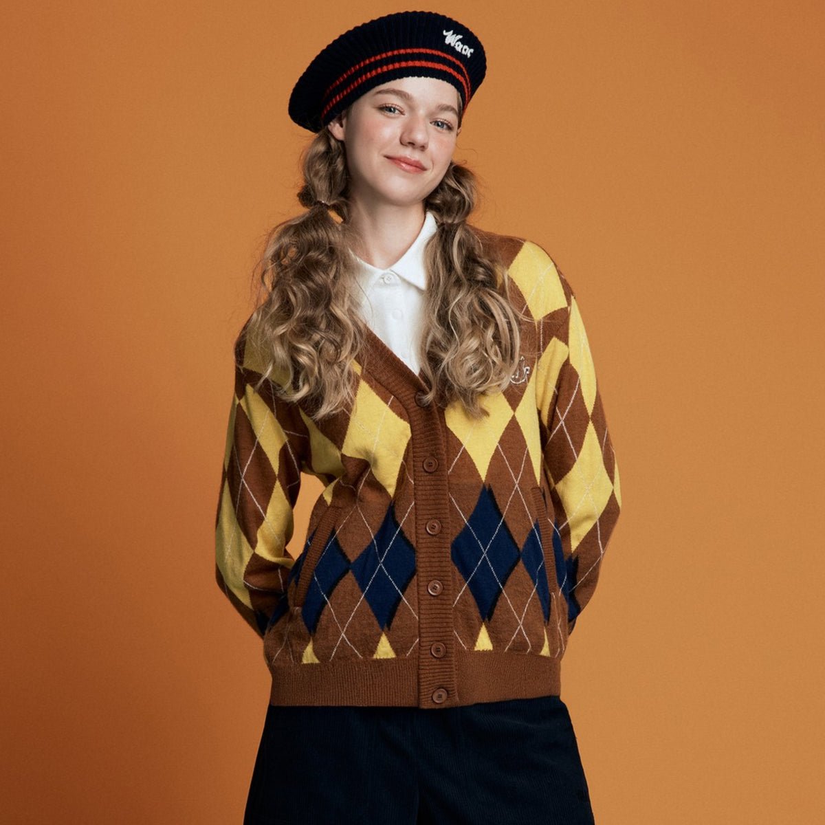 Women's Argyle Knit Cardigan - Yellow - Erthe Golf